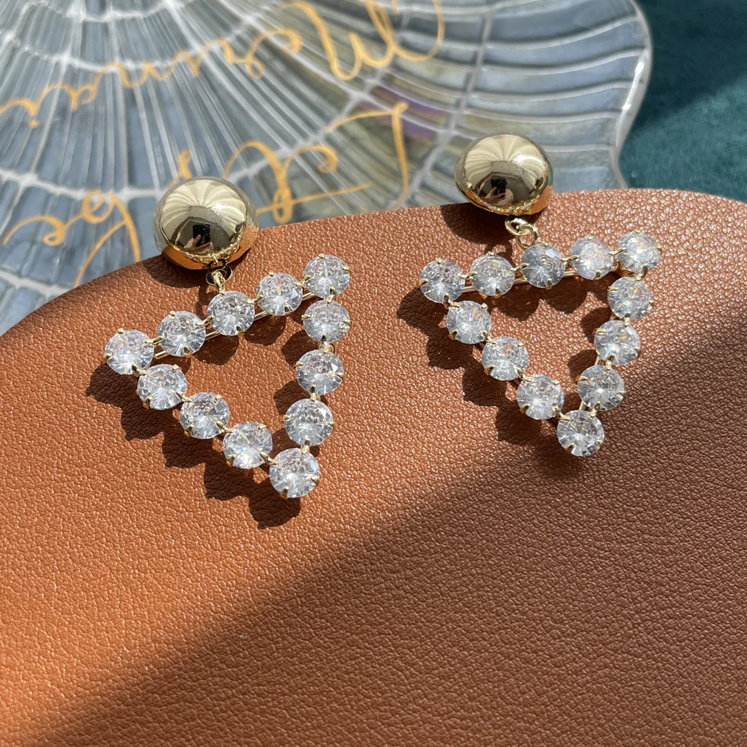 铜合金合成锆石耳饰 精致三角耳钉轻奢时尚气质耳环-A010-A269