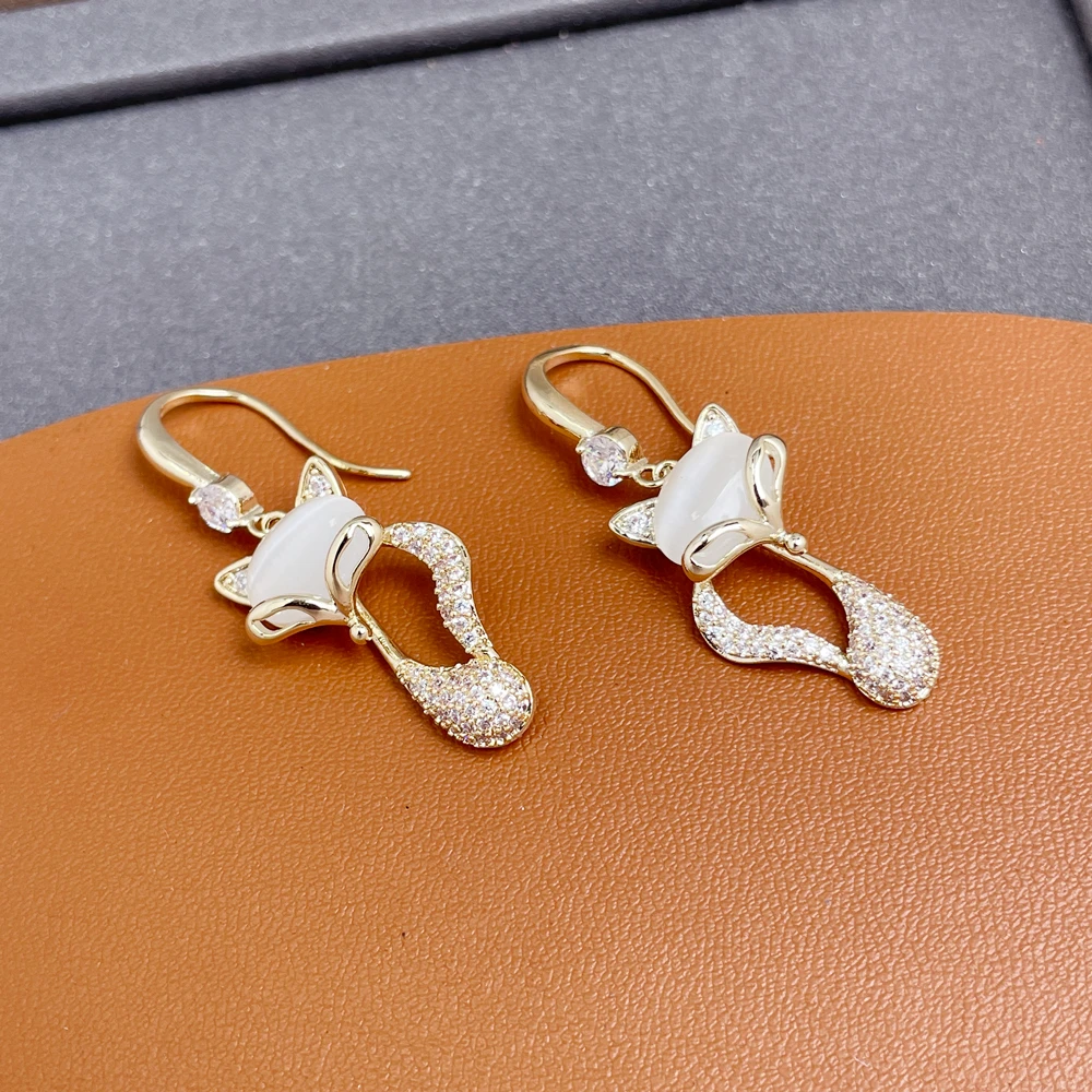 铜合金合成锆石耳饰 高级感小狐狸耳钩轻奢气质时尚百搭耳环-G195