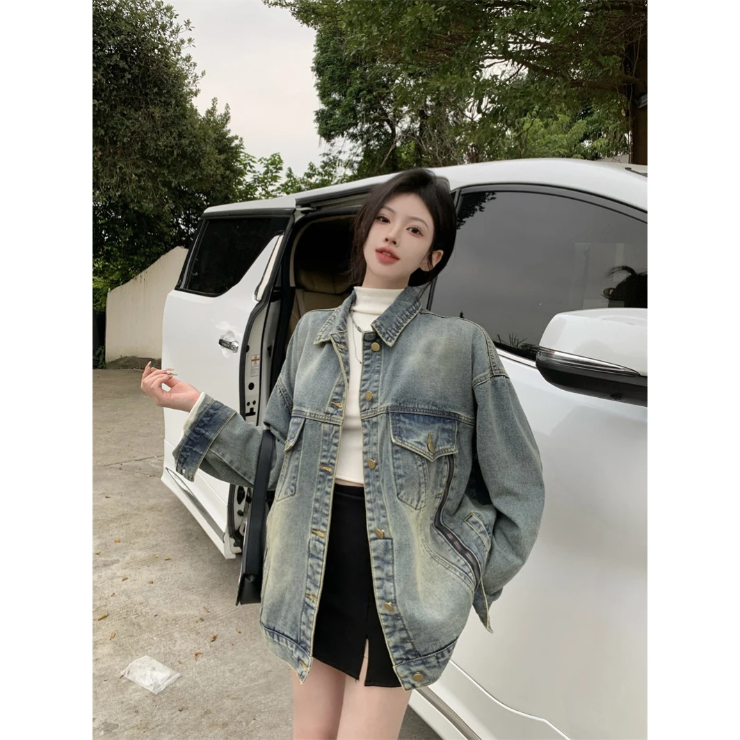 牛仔长袖外套女2024新款小众设计感宽松春秋款上衣ins潮中性时尚
