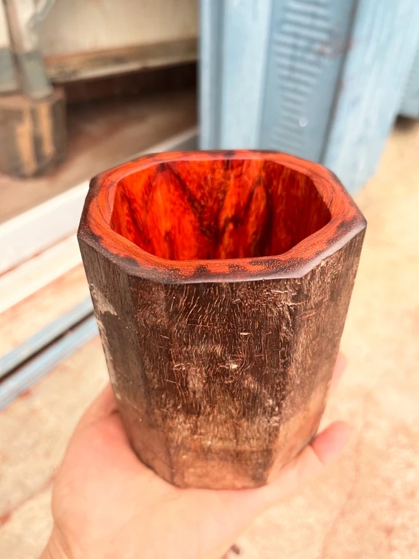 印度小叶紫檀拆房老料八角风化笔筒