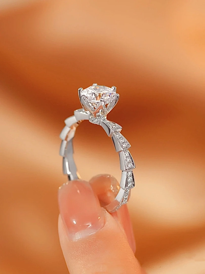 925银莫桑石戒指 【步步高升】正品莫桑石时尚款/合成碳硅石钻戒