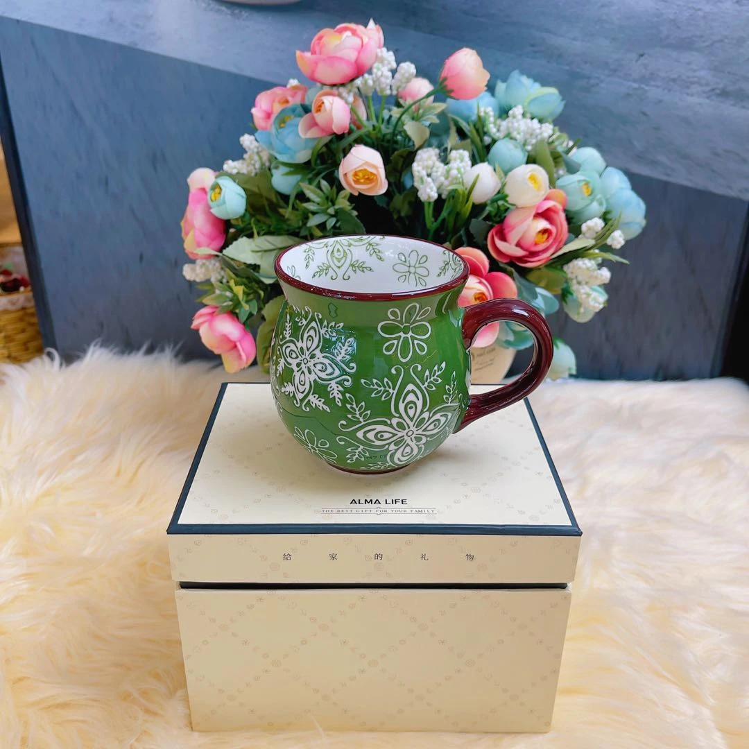 阿勒玛【常青藤】A380ml大肚杯家用陶瓷手绘水杯