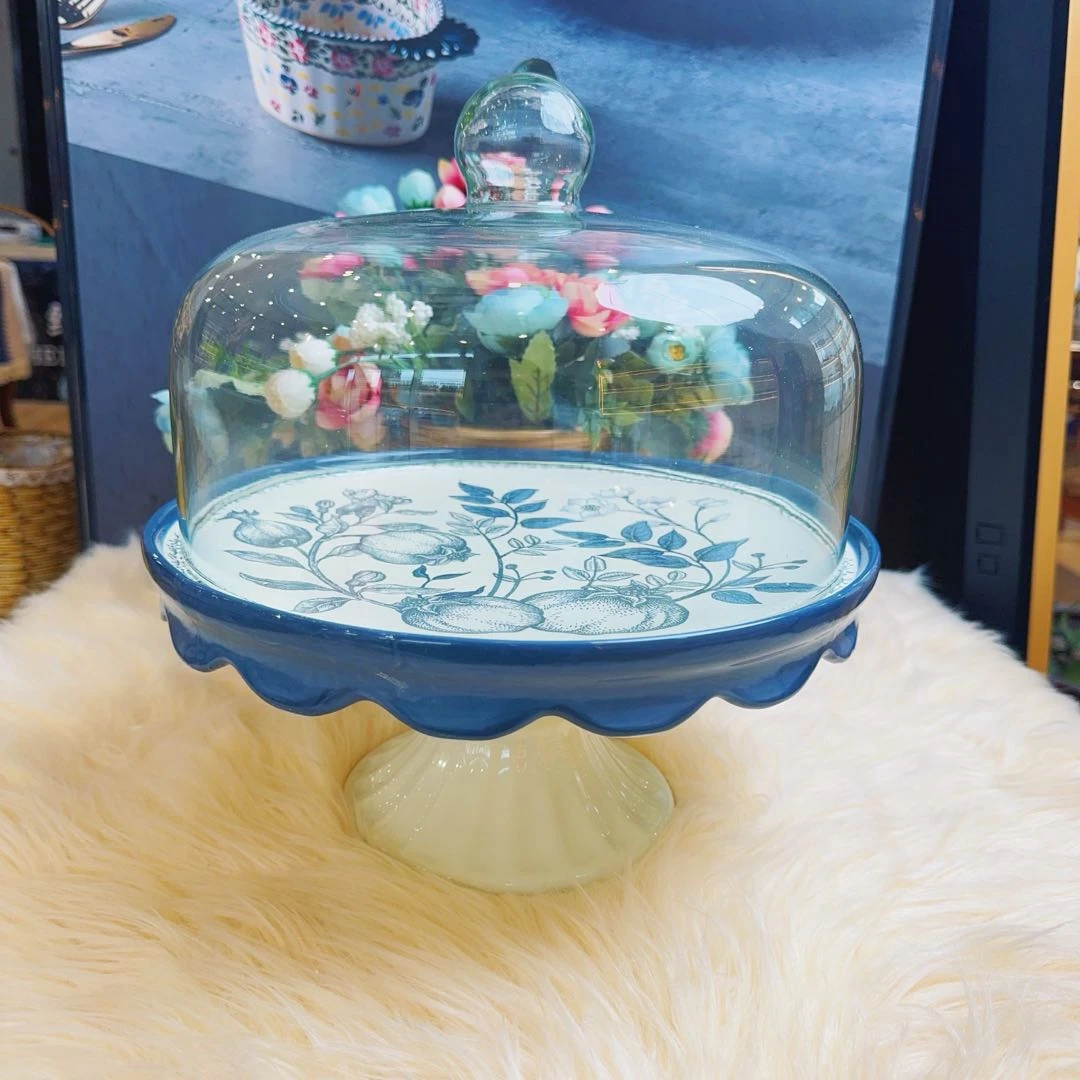 阿勒玛 新疆包邮【石榴花】手绘高脚带盖轻奢欧式耳糕点盘果