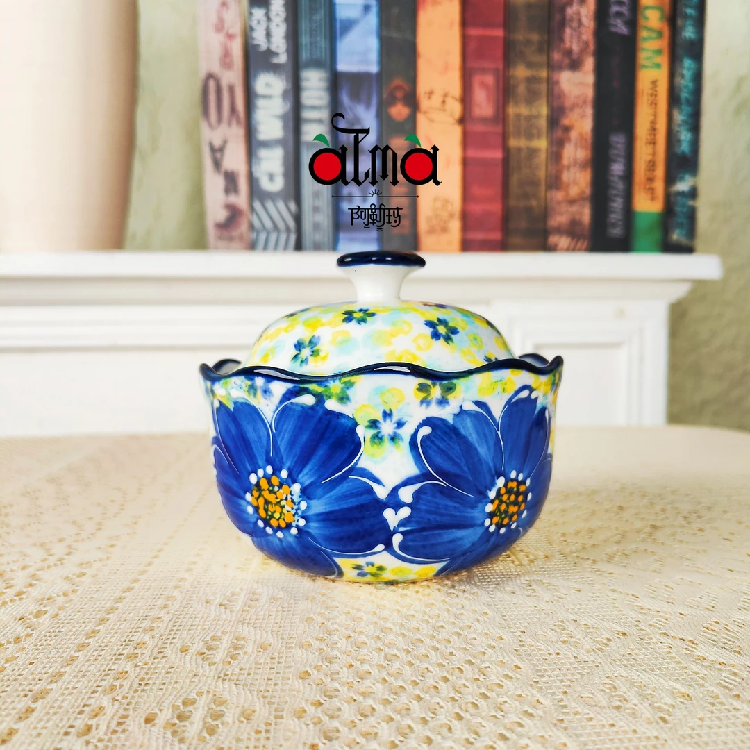 【Reborn组合】阿勒玛【琉璃蓝】家用手绘釉下彩欧式4.5寸带盖炖盅
