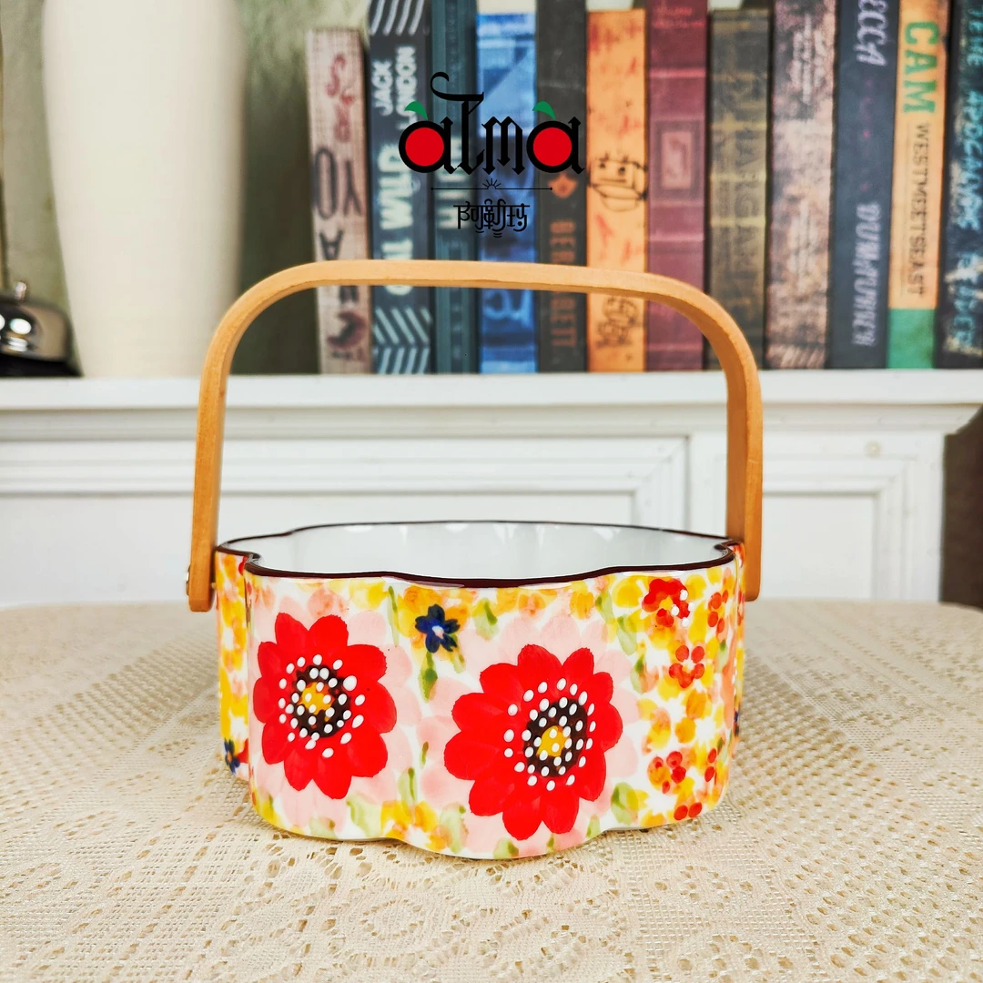 马姐专属 阿勒玛【小果篮组合】手绘轻奢复古6寸带手提陶瓷果篮