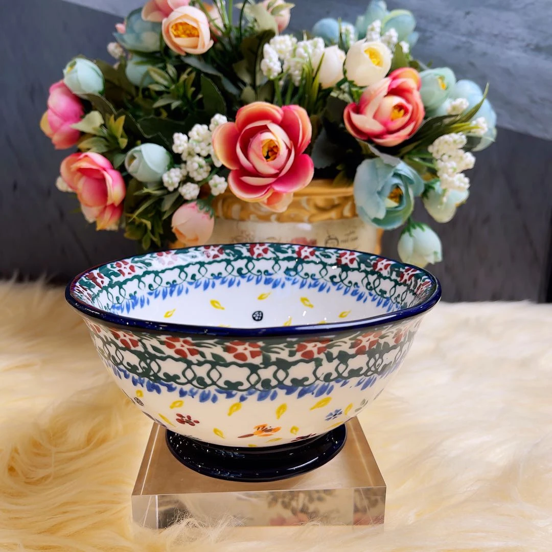 阿勒玛 新疆包邮【多彩】手绘6寸带脚加厚防烫轻奢餐具汤饭碗