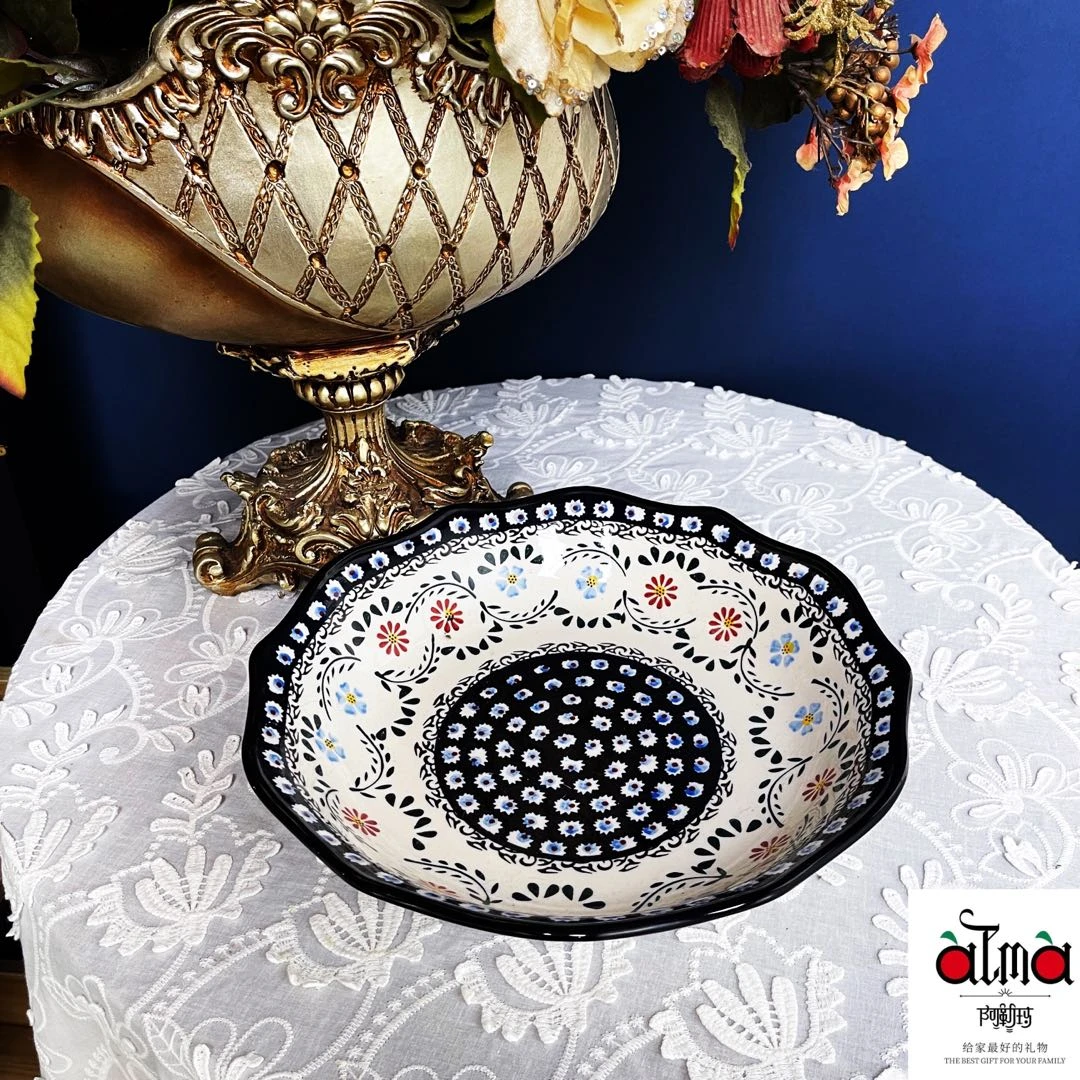 阿勒玛 新疆包邮【墨玉兰锦】手绘12寸中盘鸡盘家用加厚防烫轻奢