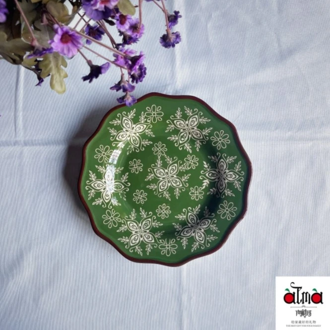 【佰食果专属】阿勒玛【常青藤】家用手绘9寸荷口圆盘加厚轻奢餐盘