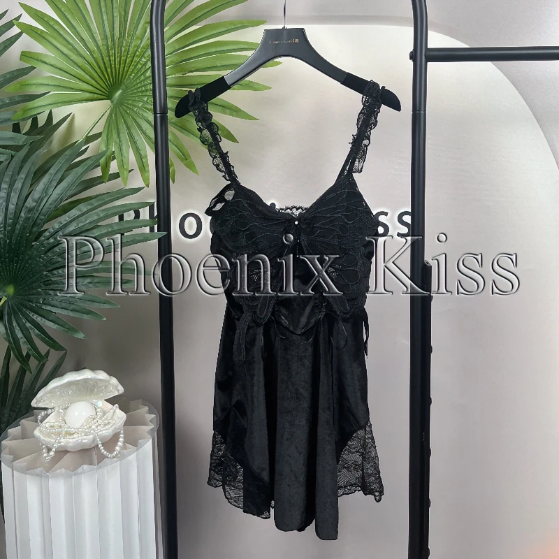 蕾丝性感蝴蝶睡衣加胸垫聚拢吊带睡裙家居服睡衣