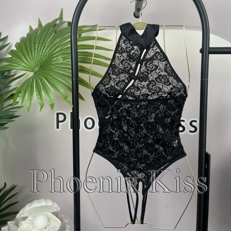 phoenix kiss/凤凰之吻时尚镂空蕾丝性感挂脖火辣旗袍家居服套装