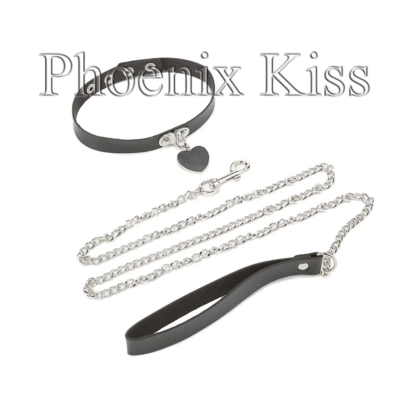 phoenixkiss/凤凰之吻性感欧美套装银色颈圈牵引链日系绳带扣吊带