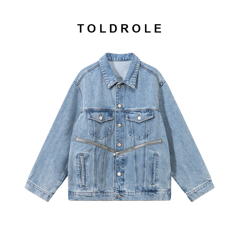 TOLDROLE/小众设计师鹿定制新款时尚休闲拉链牛仔水洗外套86004