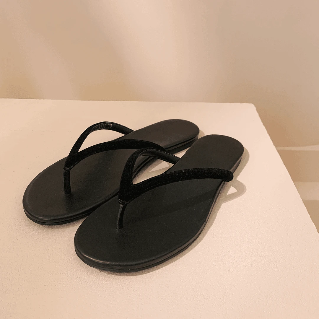 【塔鹿蕾】小众休闲百搭夏季平底简约舒适丝绒人字拖8126