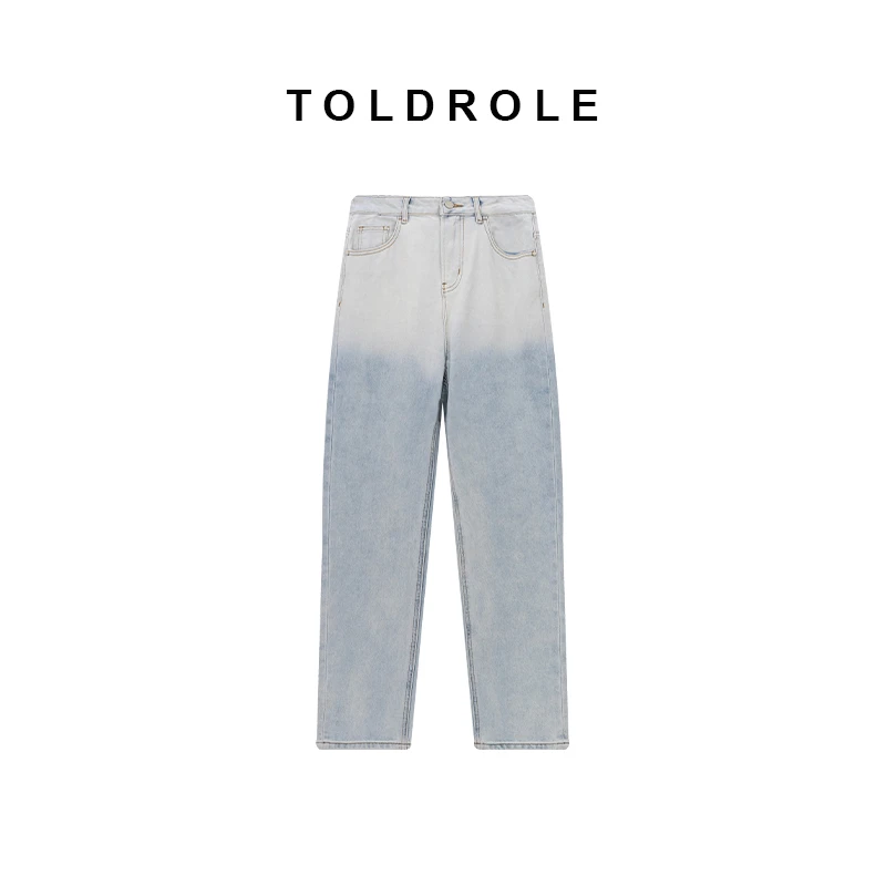 TOLDROLE/设计师24年时尚百搭新款渐变水洗直筒牛仔裤0151