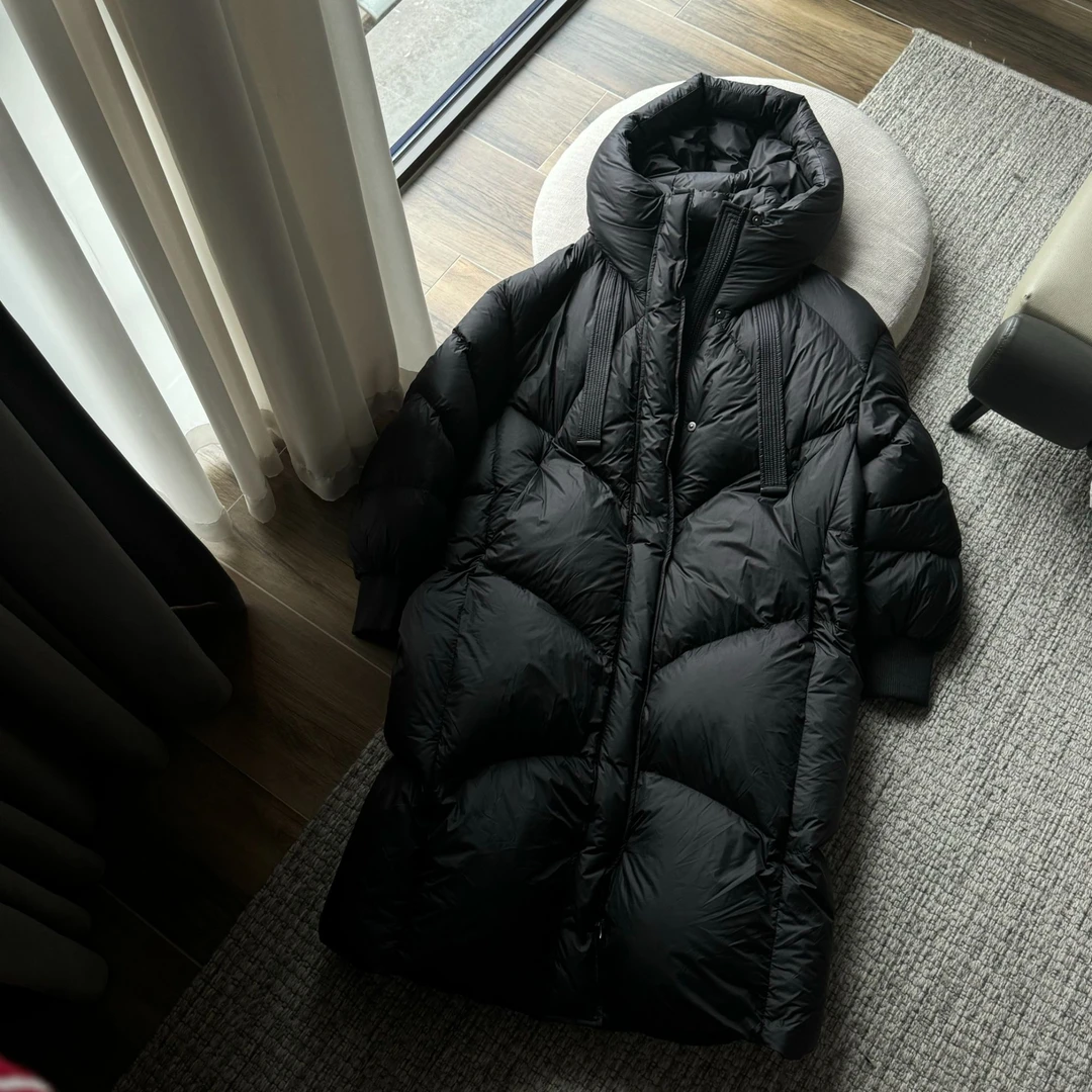 TOLDROLE/秋冬新款轻薄宽松过膝外套黑色中长款羽绒服J0239