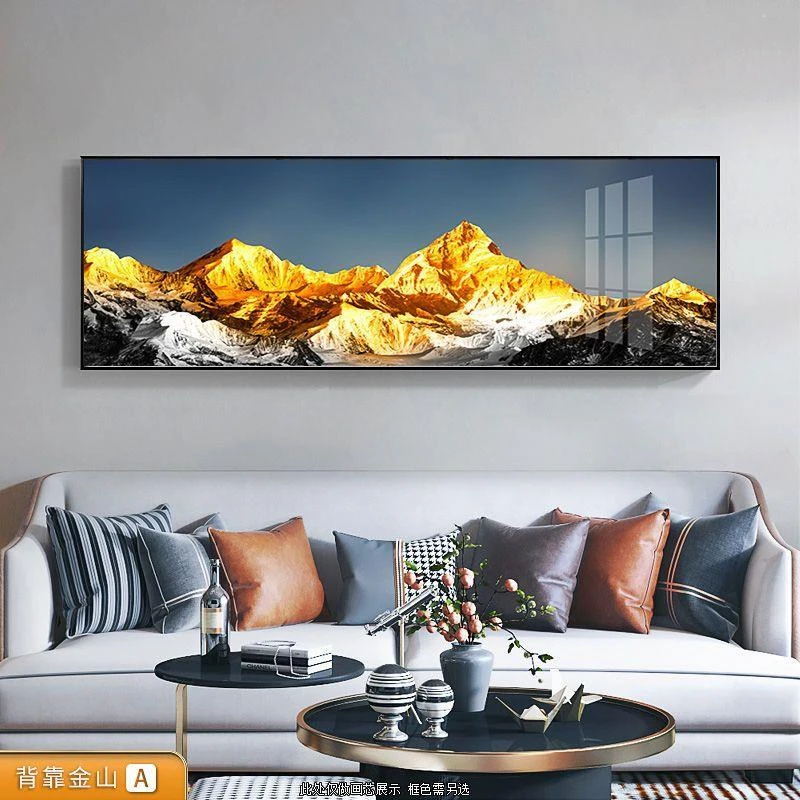 现代简约客厅装饰画轻奢沙发背景墙面挂画单幅金山风景晶瓷画