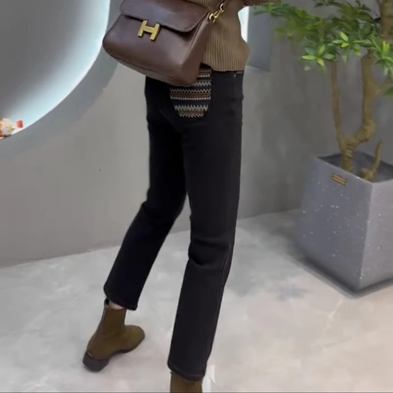 梨形身材微胖mm大码女九分直筒烟管牛仔裤2024年春季时尚黑色裤子