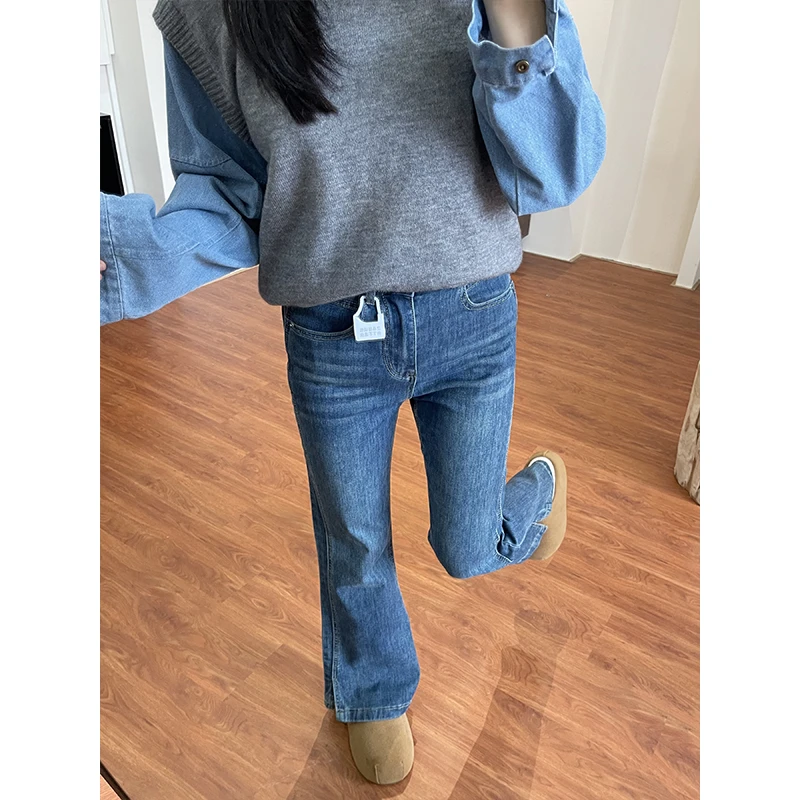 小个子开叉微喇牛仔裤女夏季新款微胖大码腿粗弹力显瘦百搭马蹄裤