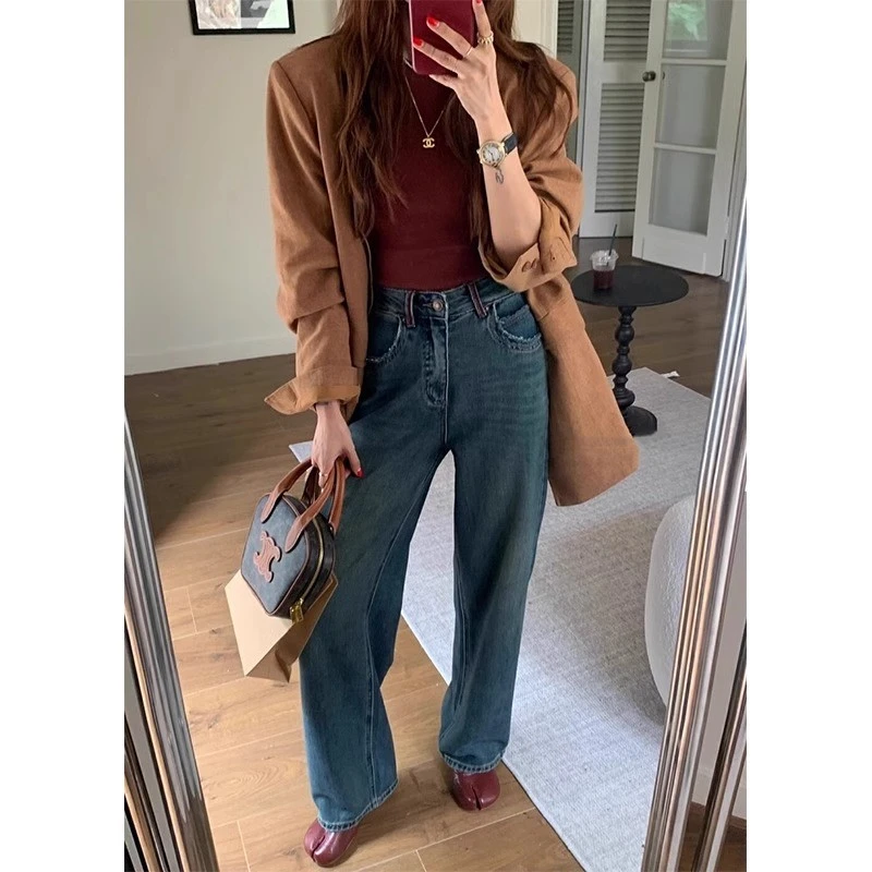 胖MM腿粗显瘦大码阔腿牛仔裤女2025春款弹力遮肉百搭高腰直筒长裤