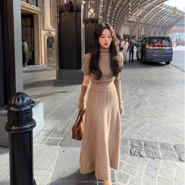 浓情可可 慵懒风针织套装裙秋冬上衣半身毛衣长裙两件套