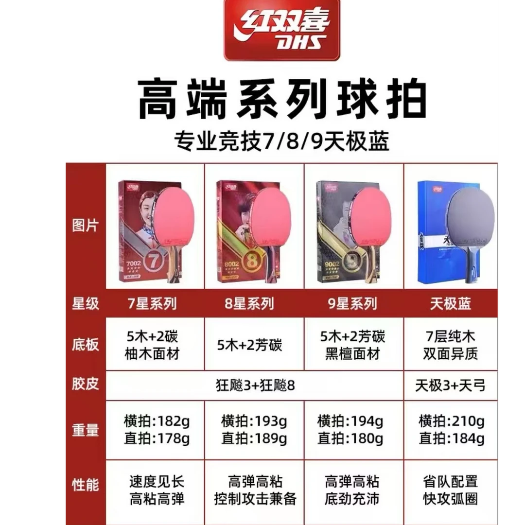 红双喜乒乓球拍专业级高阶单拍七 八 九星球拍单只 成品乒乓球拍