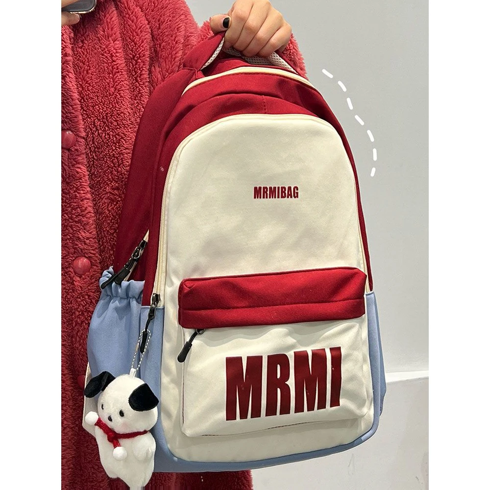 书包女大学生小众设计感日系拼色防泼水大容量双肩包女潮ins高中