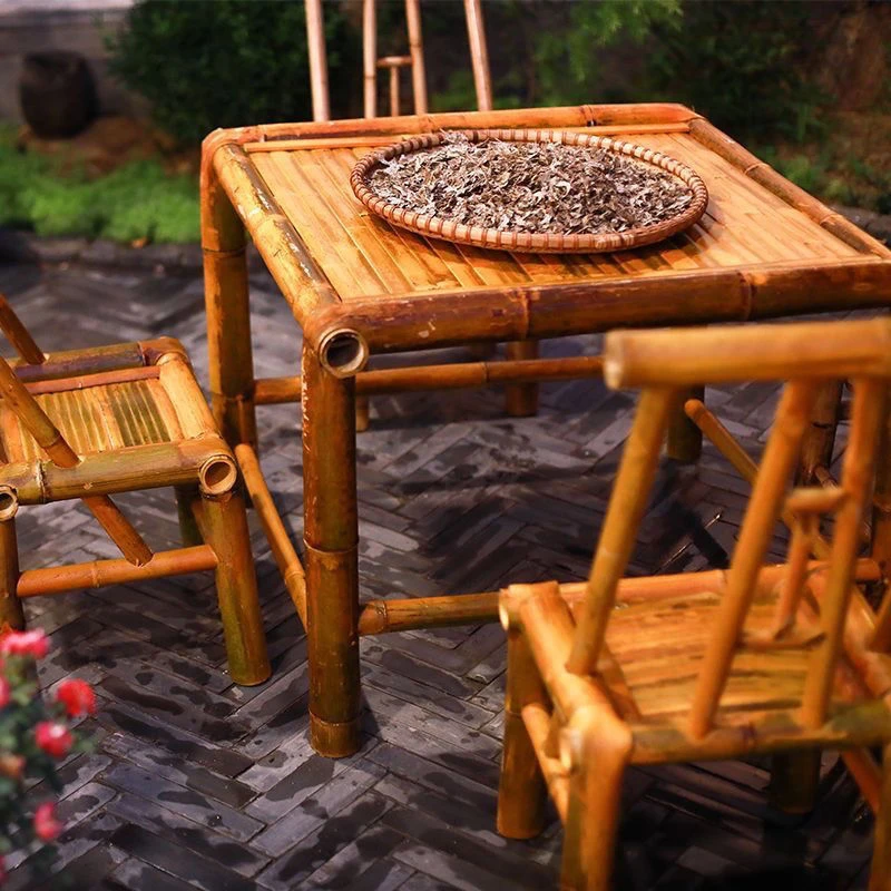 户外庭院竹桌家用农家乐桌子椅子围炉煮茶复古风格桌椅全套手工桌