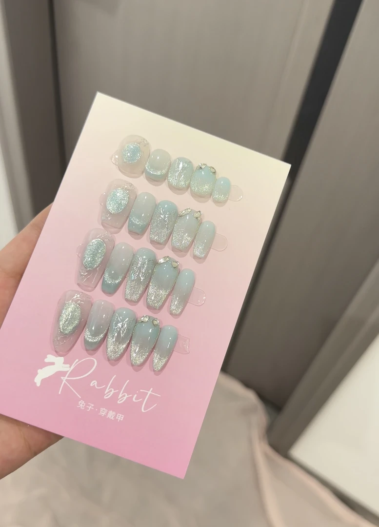 兔子Rabbit 蓝宝石&蓝色猫眼海洋独特钢珠穿戴甲纯手工反复穿戴