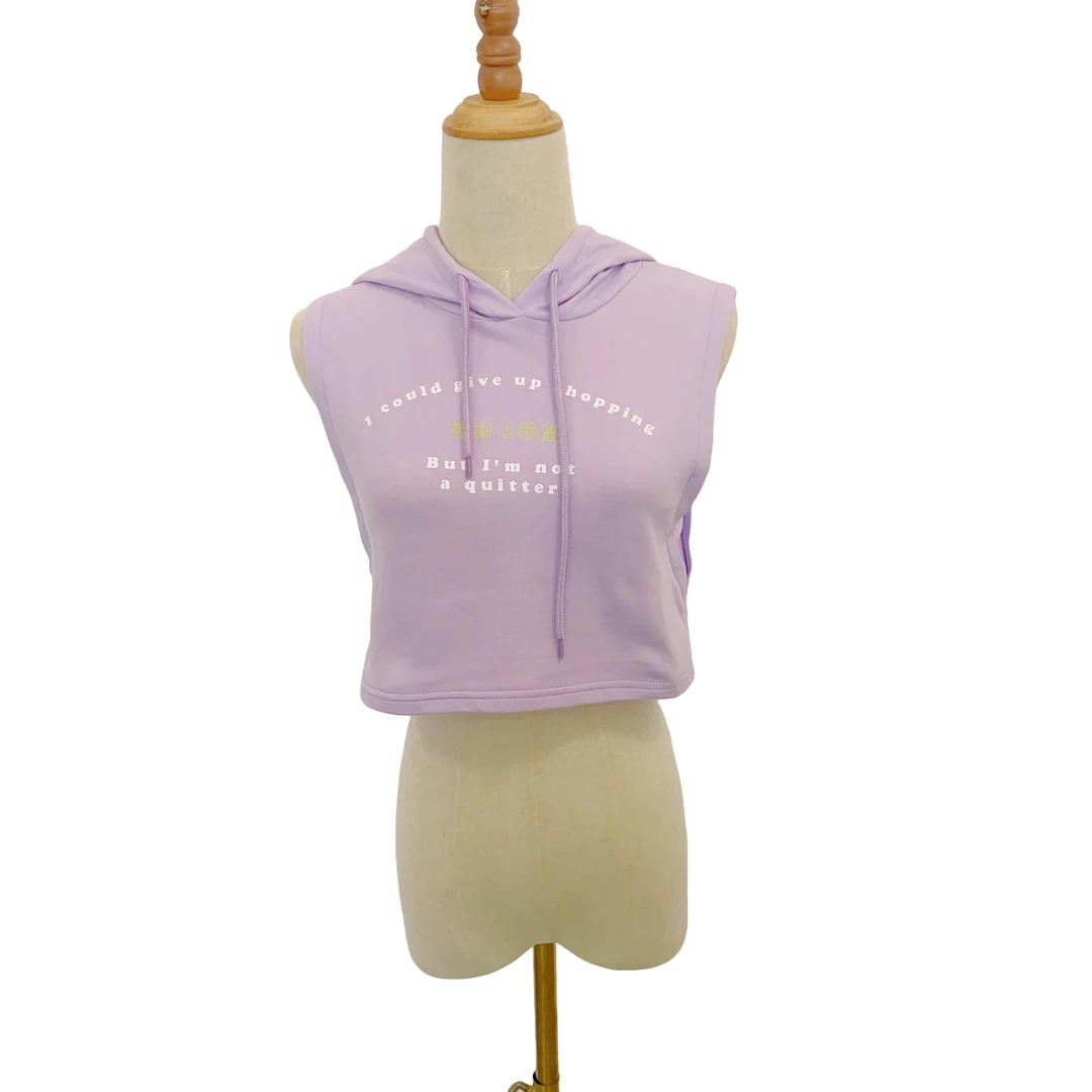 2024夏季新款字母印花运动休闲连帽无袖背心短款修身上衣