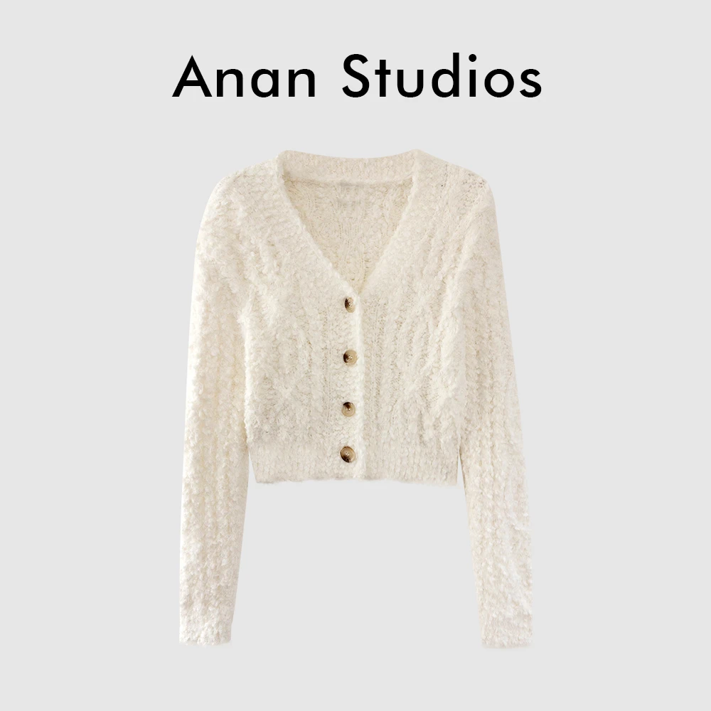 【温柔化身】毛粒绒麻花针织开衫外套上衣  带垫肩★