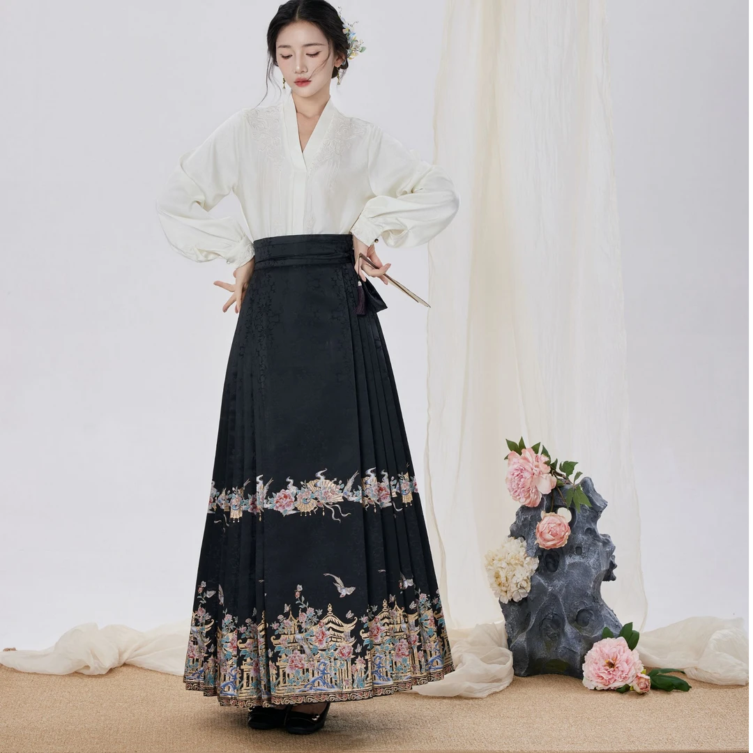 玖颜醉【花鸟图】中国风明制马面裙重工仿妆花织金高定春夏款古风