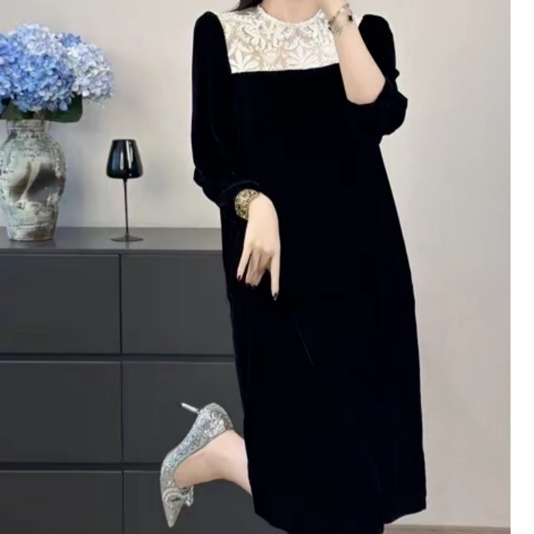 极简女人味显瘦气质 高级感桑蚕丝丝绒连衣裙