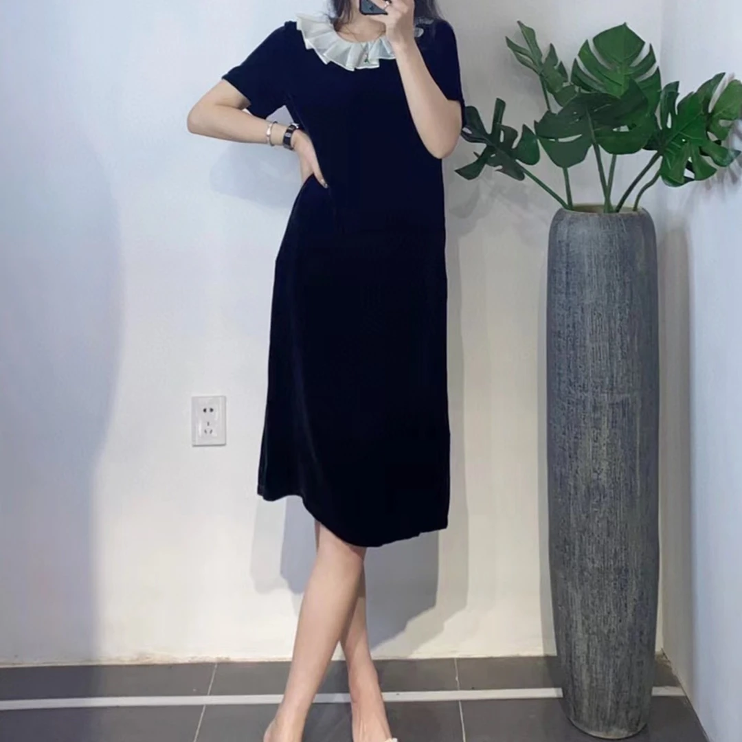 高级感复古风小香风气质娃娃领减龄宽松显瘦直筒裙时尚轻奢连衣裙