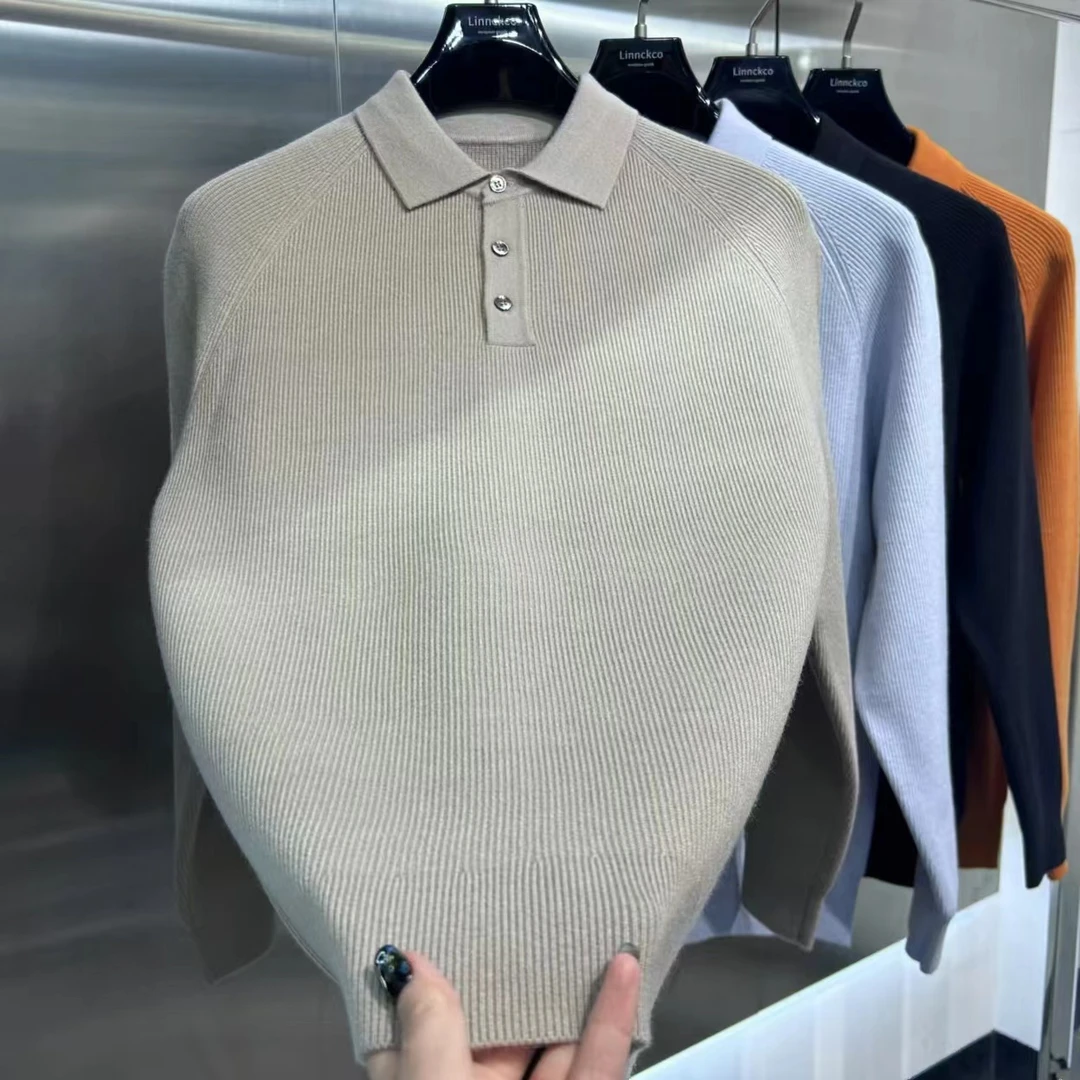简约羊毛混纺针织POLO衫商务休闲翻领长袖毛衣修身秋冬男士时尚