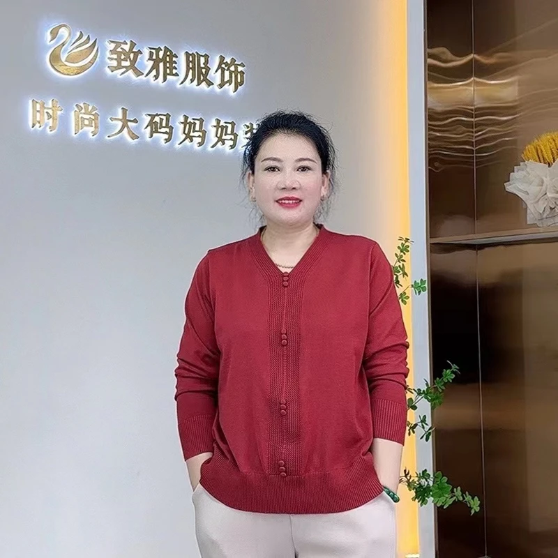 大码高弹纯色V领长袖毛衣HFL002