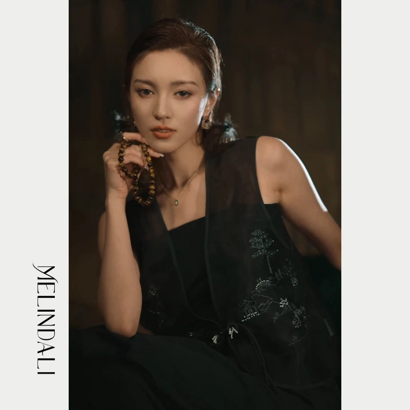 Melinda Li【蝉鸣】国风新中式薄如蝉翼桑蚕丝重工钉珠刺绣马夹背心