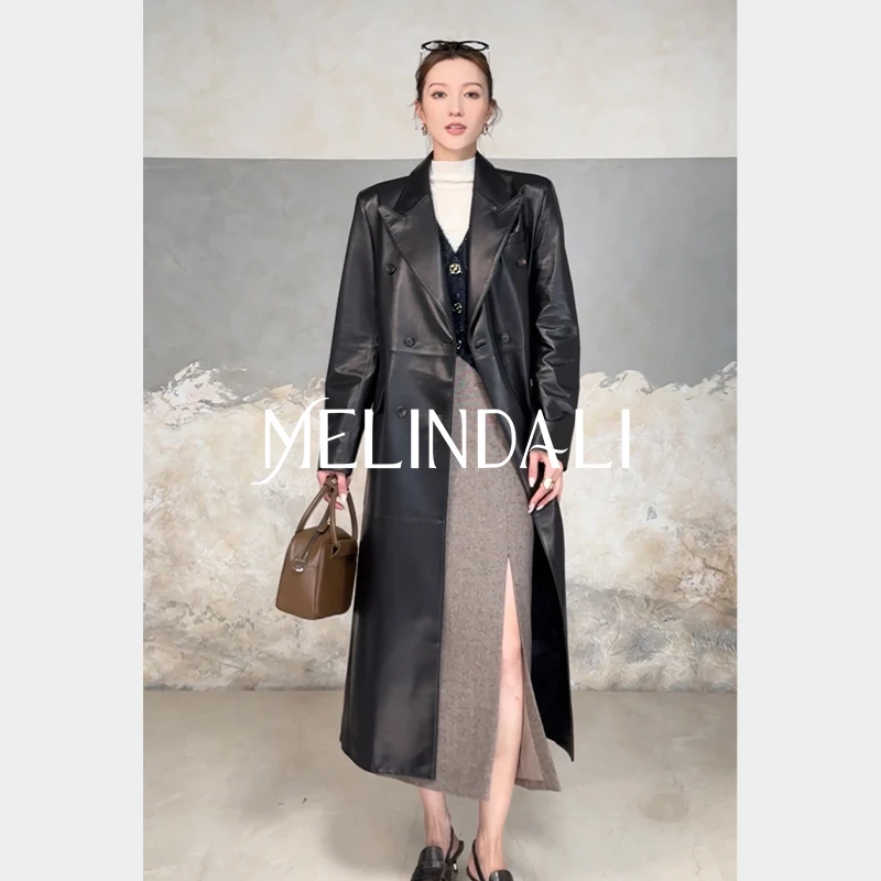 Melinda Li【精英衣橱】黑标梦颖私服英国进口绵羊皮宾霸皮衣风衣