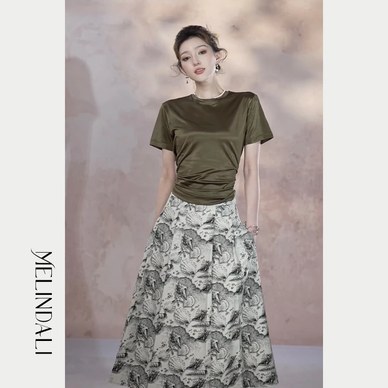 Melinda Li 【鹿鸣】春夏新款基础百搭圆领弹力丝光棉微宽松短袖T恤