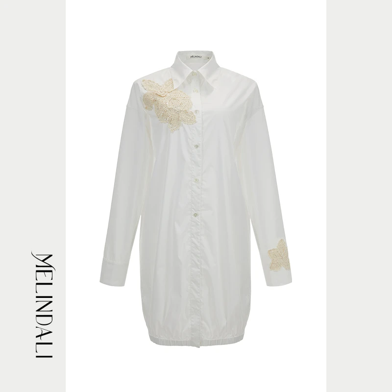 Melinda Li【花园手帐】时尚设计感高支棉立体手工钩花衬衫连衣裙