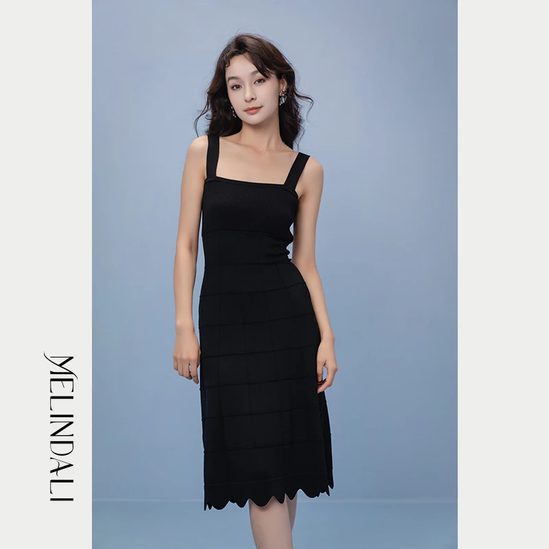 Melinda Li夏季新款显瘦气质小众通勤波浪法式重工针织连衣裙