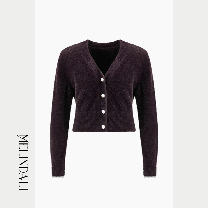 Melinda Li 【杜松子】氛围感软fufu羽毛纱V领针织开衫短外套