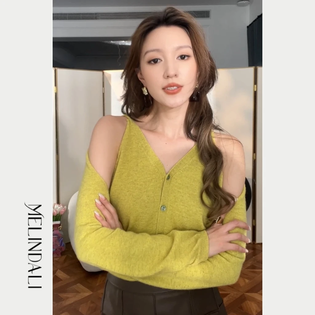 MelindaLi 秋季绵羊毛气质百搭时尚V领毛衫女薄款毛衣春秋春季
