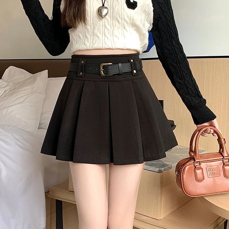 下单编码1-50 冬季冬款韩版显瘦高腰百搭辣妹性感黑色A字毛妮短裙