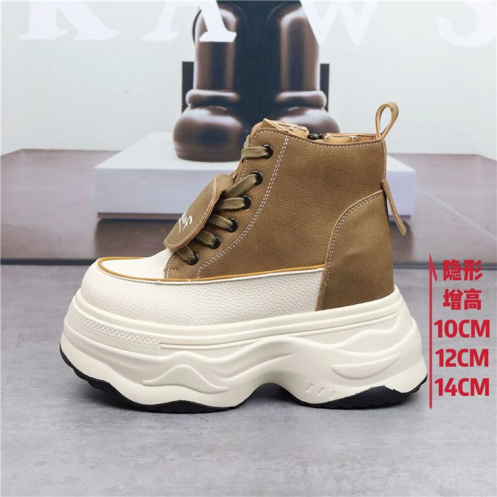 厚底增高14CM高帮鞋女秋冬新款12cm小个子短靴百搭时尚10cm松糕鞋