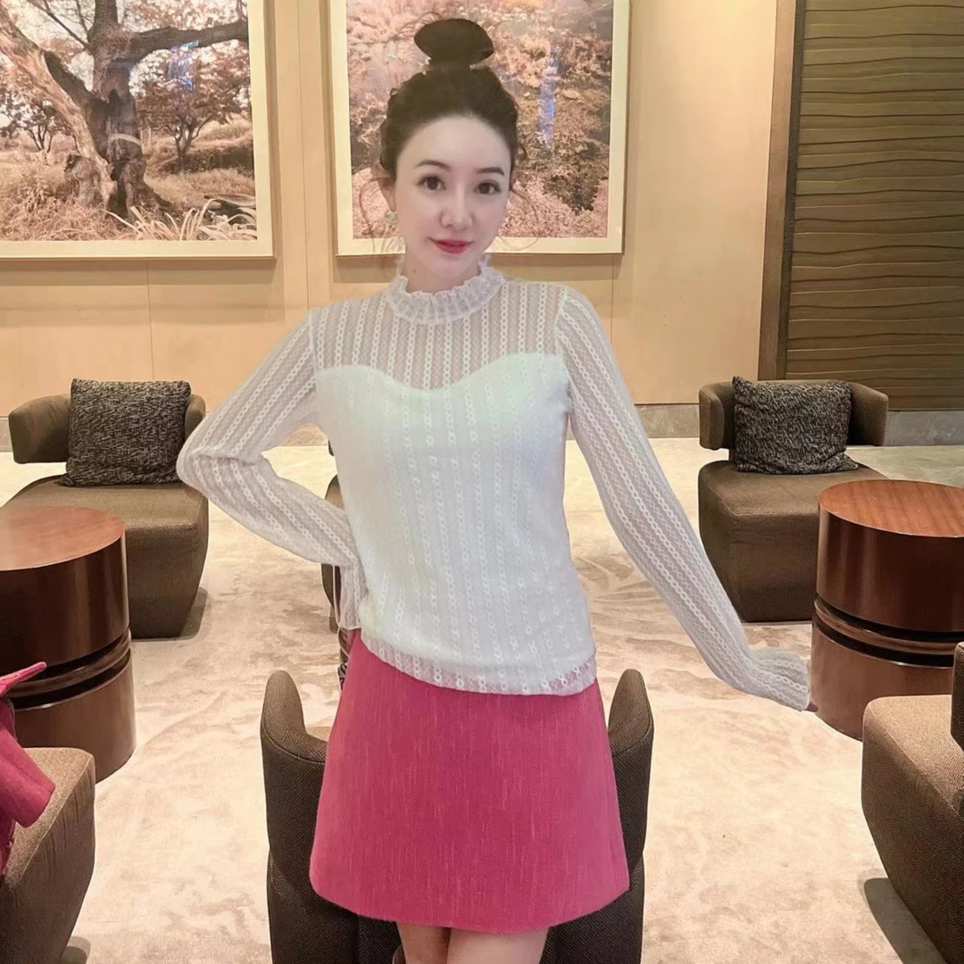 【MIA.G】加绒月光女神蕾丝高领上衣                        XX925