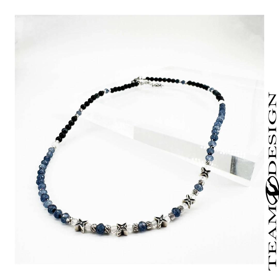 链子925银 JS59 手作款四角星细链幽兰色小众百搭项链 50CM
