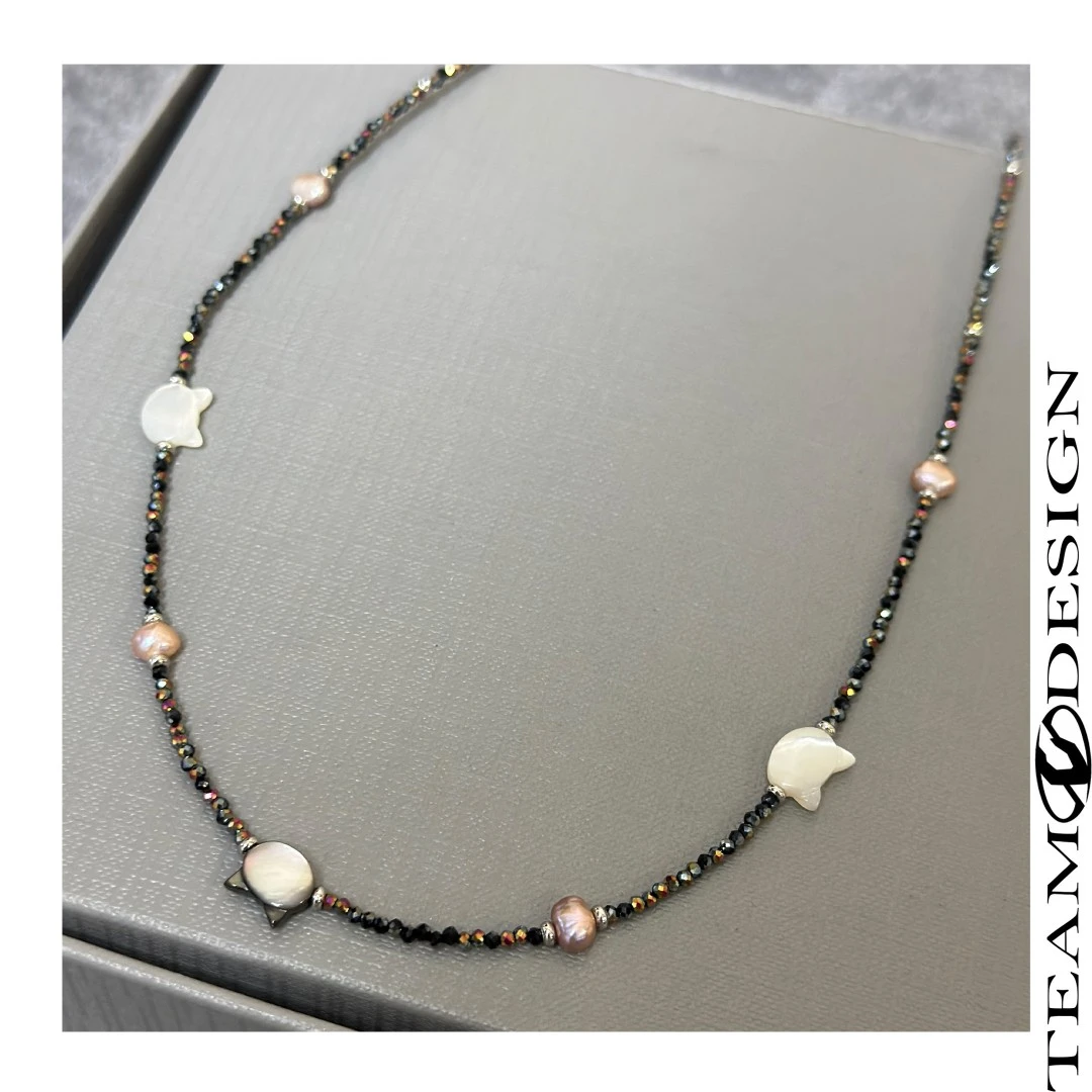 铜合金项链 JS48 手作款黑白猫咪配色项链中性款百搭 55CM