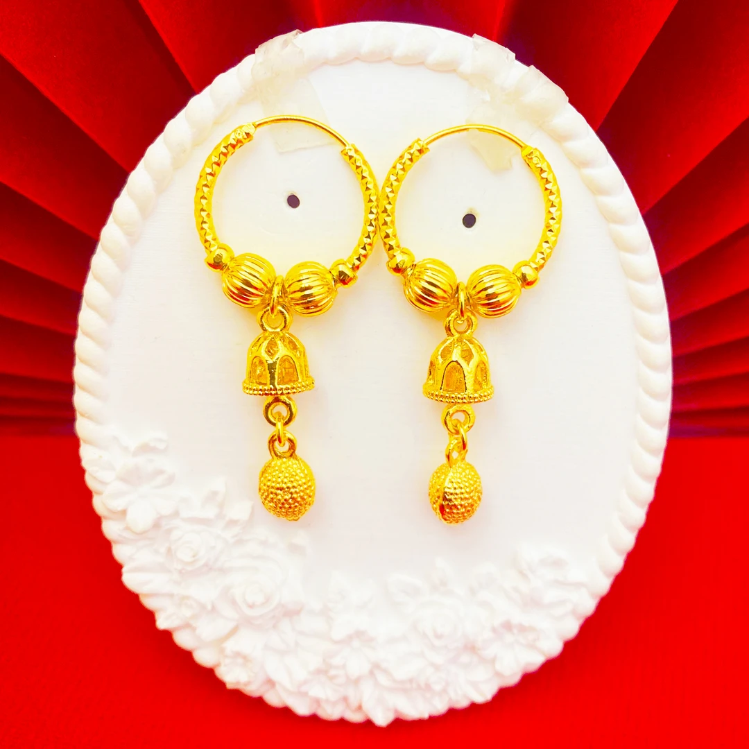 凤金彩 铜合金耳饰 【双珠小铃铛耳环】女款气质经典时尚百搭