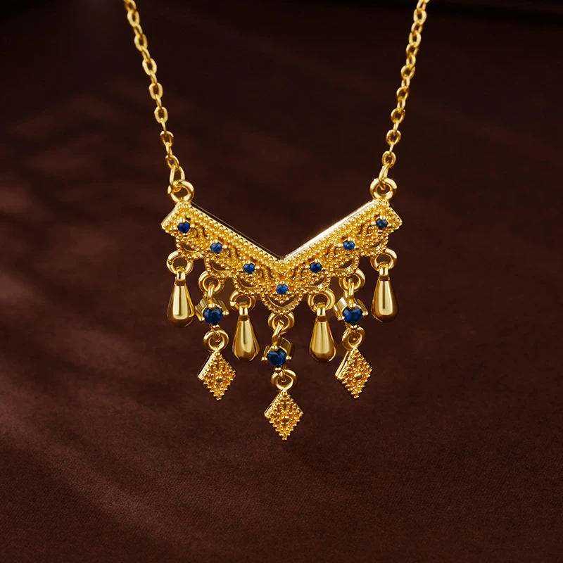 凤金彩 铜合金项链 女款高级感时尚轻奢首饰品花丝四叶草流苏项链