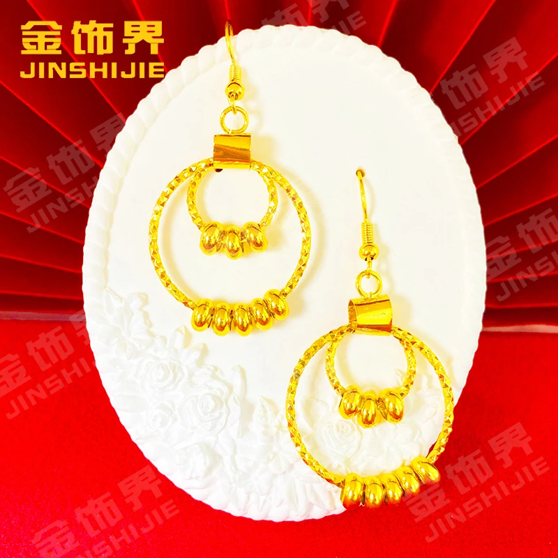 凤金彩 铜合金耳饰 气质时尚精美百搭款【双圈转运珠耳钩】